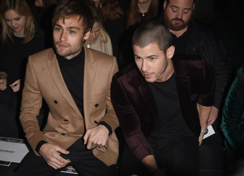 jobrosnews:    Nick Jonas and Douglas Booth attend the TOPMAN Design show during the London Collections Men AW16 at the Top Man Show Space in London, England on January 08, 2016. [More Pictures]   