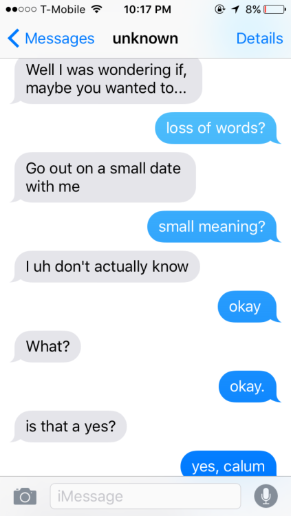 TEXT AU: Shy Calum asks you out on a small date (requested)