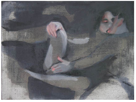 sowhatifiliveinasmalltowninjapan:  Kate Gottgens Untitled, 2008 Oil, acrylic & ash on canvas (23 x 30.5 cm) 