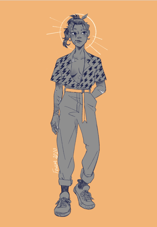 adventuresloane: easyminds: Beauregard with 80s fashion is my *chefs kiss* [ID: A full-body drawing 