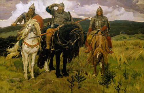 Heroes (Bogatyri), by Viktor Mikhaylovich Vasnetsov, 1881-98. Oil on canvas.