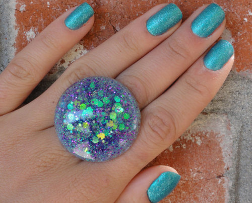 Blue Purple Opal Iridescent Glitter Sparkle Resin Statement Ring by  GlitterFusion