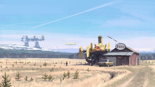 simonstalenhag:  The Ships Of The NorthThe Swedish magnetrine transportation industry, circa mid 1980s.From simonstalenhag.se