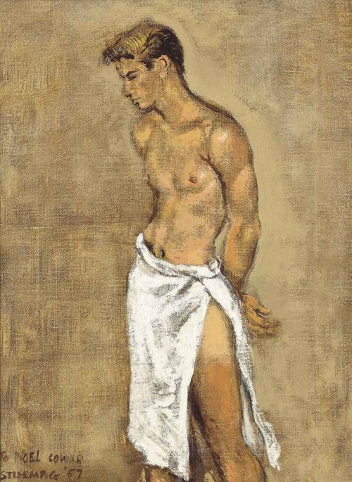 palecolorinfluencer:“Standing Man with a Towel” by the American artist Walter Stuempfig (1914–1970). It was painted (oil on canvas) in 1957.