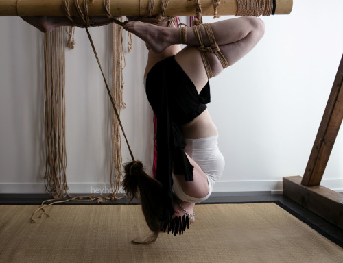 hey-howl:  I do a stretch similar to this every time I work out and figured, why not try it on bamboo?  Self-tie, hair rope &amp; photo by my love 🖤[instagram | twitter | fetlife] 