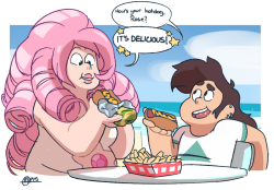 genchiart:  I figured Rose wanted to try some human experiences while she and Greg were together.Maybe this is how the hot dog phrase got started??  wouldnt be surprised by it X3