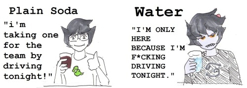 catfishcafe:  “What you’re saying with your drink choice: Homestuck Edition” So there was this post here, the another source is here. My name is Kirima and I add quality things to this fandom. If I messed up the typing quirks I don’t care