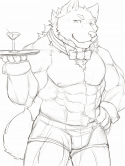 ralphthefeline:  A wolf waiter serving some
