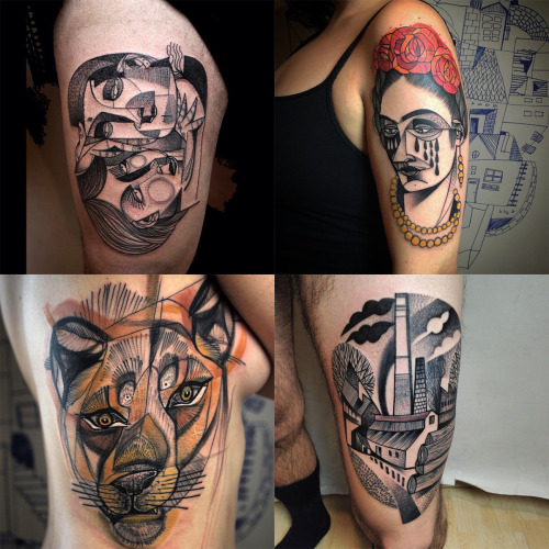 coolthingoftheday:  Tattoos inspired by cubism by Berlin artist Peter Aurisch. (Source)