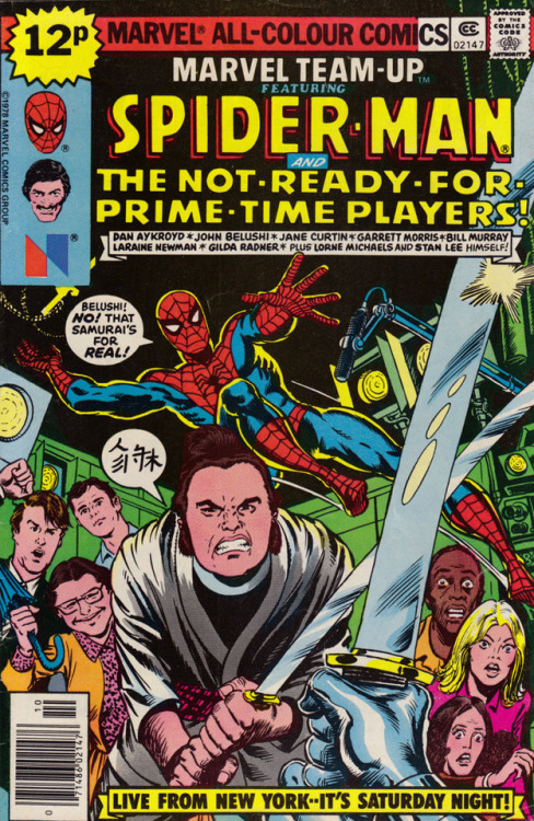Marvel Team-Up featuring Spider-Man and The Not-Ready-For-Prime-Time Players No. 74 (Marvel Comics, 1978). Cover art by Bob Hall.From Oxfam in Nottingham.