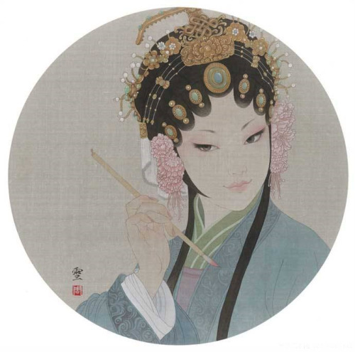 changan-moon:Portraitures of Dan by Gongbi artist Zhou Xue(周雪). The Dan (旦) refers to any female rol