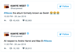 calculated-risk-taker18:  micdotcom:  Kanye West just went off on Wiz Khalifa on TwitterKanye held nothing back against Wiz Khalifa after the fellow rapper implied his new album name Waves was stolen from incarcerated rapper Max B. West went hard in