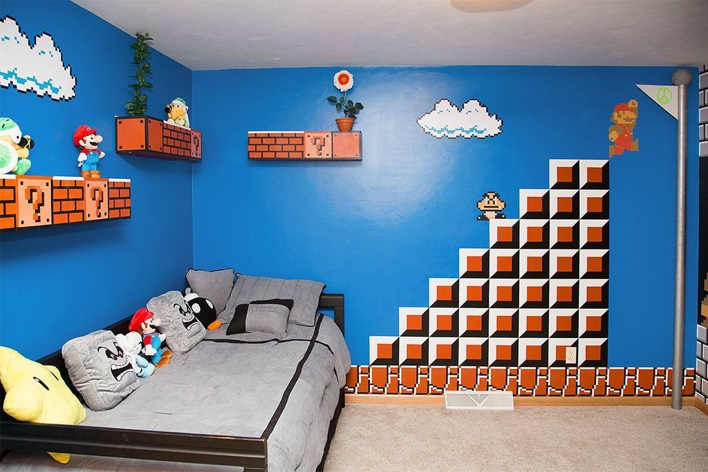 myheartbelongs-toyou:  iheartnintendomucho:  Super Mario Bros. themed room put together