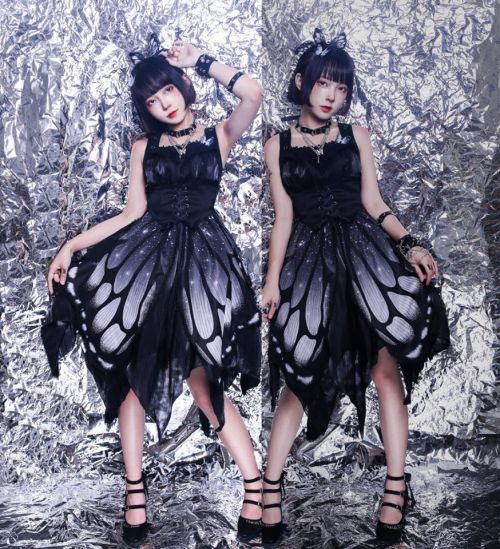 lolita-wardrobe:UPDATE: 【-The Butterfly of the Night-】 Lolita Normal Waist JSK◆ Limited Quantity! Qu