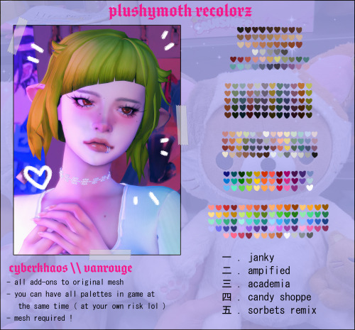 plushymoth: ♡  khaos’ vanrouge hair ( recolored ) ♡base game compatiblecomes in 5 flavors ! you can 