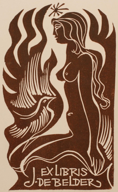 Josef De Belder bookplate. Artist: Ladislav Rusek.A contemporary Czech printmaker and painter, Lad