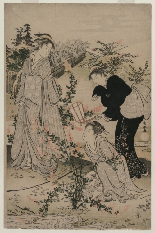 cma-japanese-art: Women Cutting Branches of Bush Clover; The Noji Tama River in Omi Province, from a
