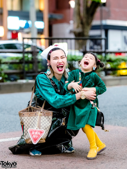 tokyo-fashion:  Designer Tsumire and 3-year-old Ivy wearing mother daughter street styles in Harajuku. Tsumire - designer of The Ivy Tokyo - is wearing Growing Pains, D&G, Vivienne Westwood, and The Ivy Tokyo earrings. Ivy is wearing vintage items,