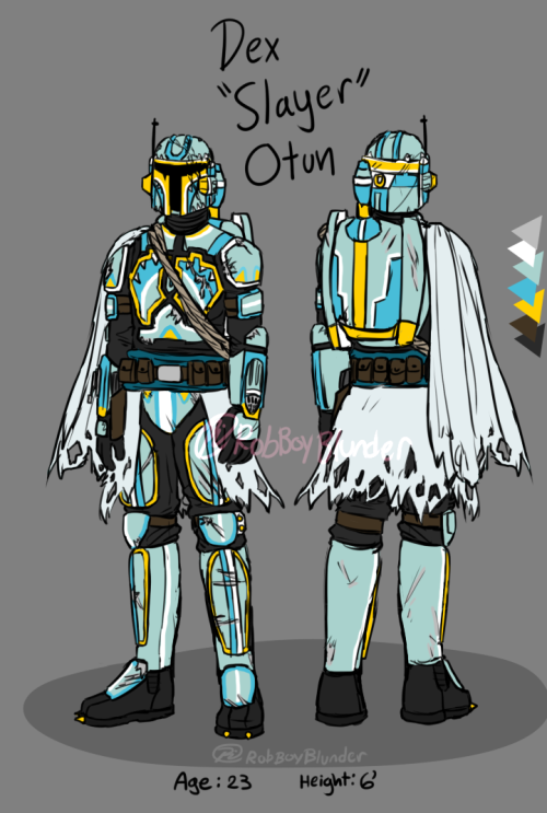 Another OC Ref sheet for my shared star wars AU Space Opera; This is Slayer (real name Dex Otun) a m