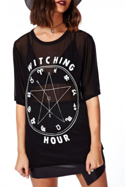 beeilis:  ~ ALL BACK TEES ~  Black Clock and Letter Sheer Short Sleeve Tee   Black