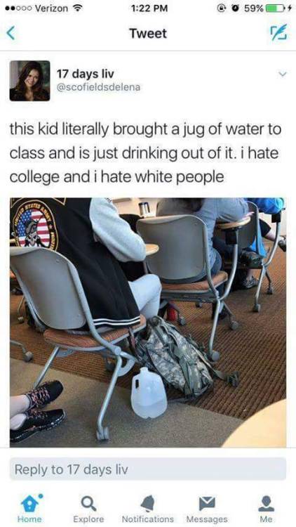 anti-feminism-pro-equalism:White guy: *drinks water*  SJW: These FUCKING WHITE PEOPLE I CAN’T EVEN  Lol