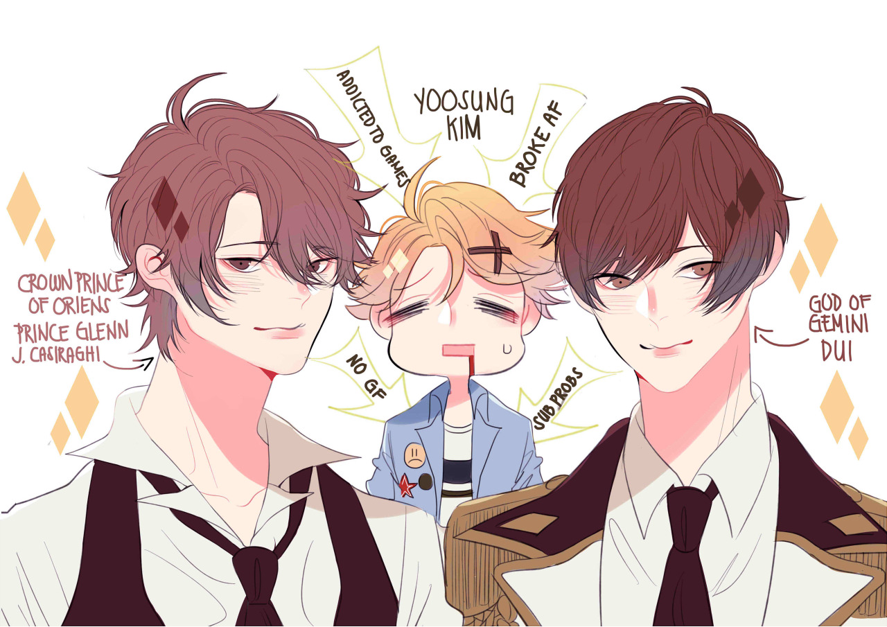 middlemyst:  stella’s fave mobile otoge boys! ^ q ^don’t worry yoosung, you’re