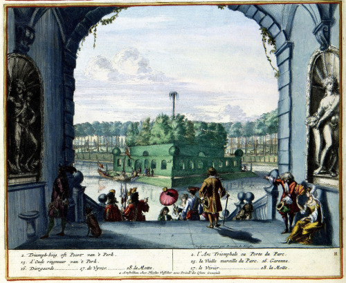Views of the palace gardens of the dukes of Arenberg at Enghien in Belgium. Etching engraved by Rome