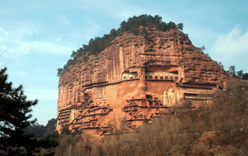 modernizing: Maijishan Grottoes. The Maijishan Grottoes are a series of 194 caves cut in the side of