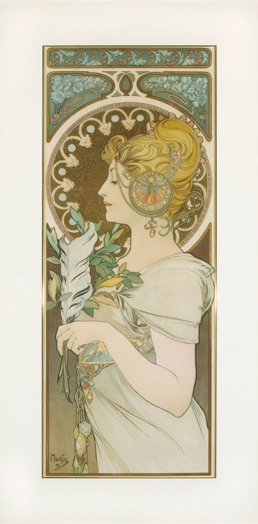 &ldquo; La plume&rdquo;.1899.Chromo-lithograph on velum.71.5 x 28.5 cm.Art by Alfons Mucha.(1860-193