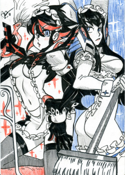 o-8:  Still getting around to posting commissions from convention season. Here’s the batch from SDCC this year. 1.) Maid-ified versions of Ryuko and Satsuki 2, 3.) Morrigan : based on her win pose, and another based on her standing fierce attack 4.)