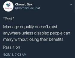 tyse-has-unpopular-opinions: juxtapoesition:   oistrong: I’m all for fighting for marriage equality in the LGBT community. But we’re so focused on that no one knows about this problem.  W…wait Thats a thing????   Yep! The man I refer to as my husband?