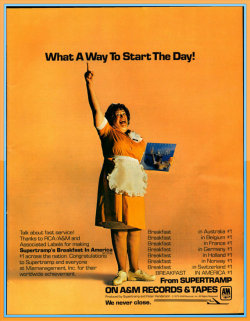 thegroovyarchives:  Breakfast in America Advertisement, 1979.(via: markopostcards on Etsy). 