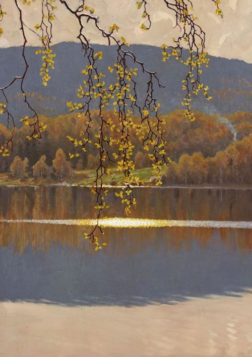 Sunlight from Racken Lake   -    Gustaf Fjaestad Swedish, 1868–1948Oil on board, 94 x 103 cm. (37 x 