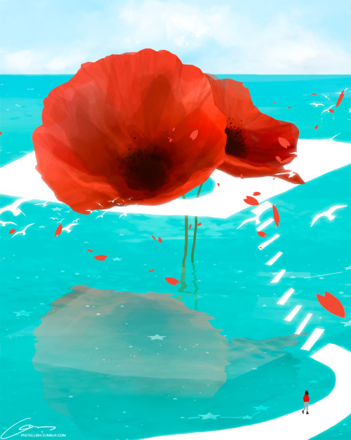 pastellish:Poppies in the sea