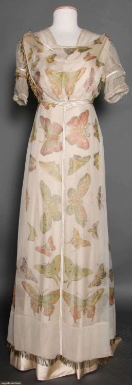 BUTTERFLY PRINTED CHIFFON GOWN, c. 1912