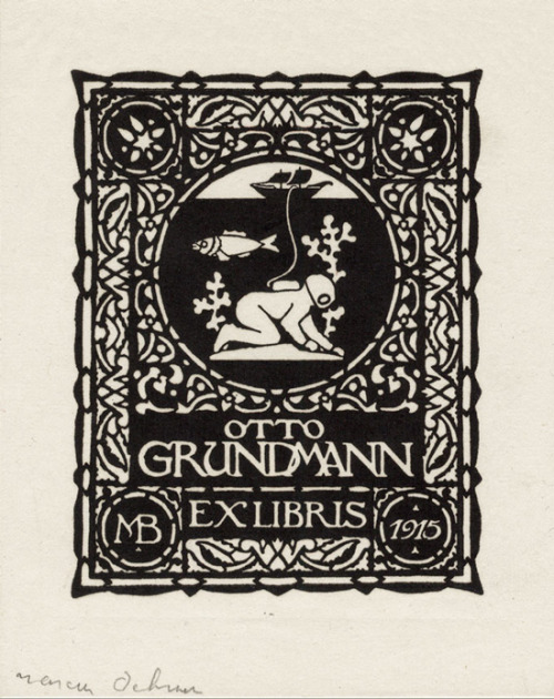 Bookplate by Marcus Behmer, 1915. (Also; via 50watts)