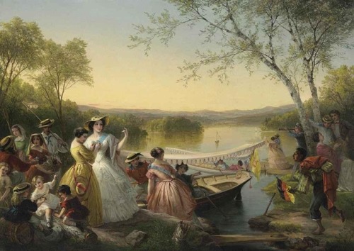 Louis Lang (1814 - 1893)“Reminiscences of Lake Mahopac&ndash;Ladies Preparing for a Boat Race”, 1864