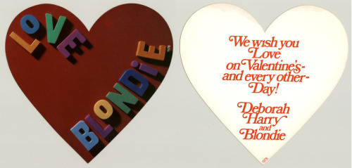 debbieharry1979:a blondie valentine’s day heart-shaped promotional card, 1978