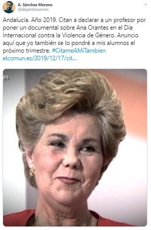   Mañana un profesor declarará ante un juez por concienciar a su alumnado sobre la violencia de género con este testimonio de Ana Orantes.  Todo mi apoyo: en las aulas tenemos la obligación de educar y construir presentes que hagan posible un futuro