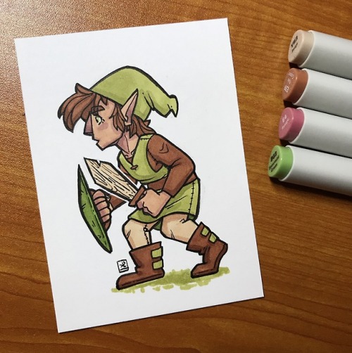 smol Link drawing based of of Zelda II Adventure of Link because brunette Link is best Link. For sal