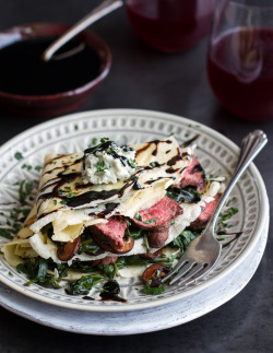 do-not-touch-my-food:  Steak, Spinach and Mushroom Crepes with Balsamic Glaze