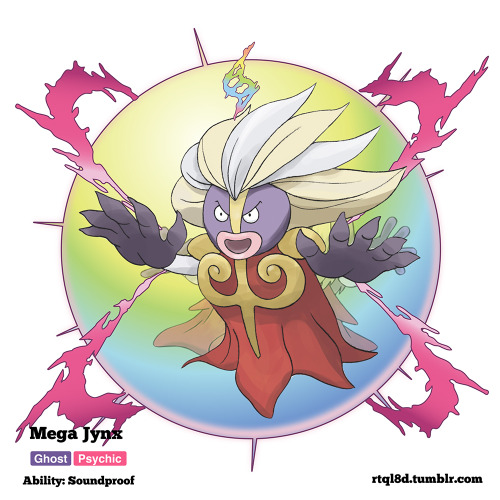 Here’s my idea for what Mega Jynx would look like. That’s right, she looks like a banshee (or Sindel