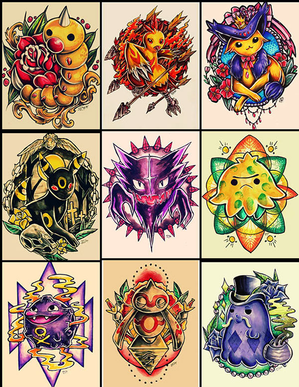 jyu-vi0le-grace:thenintendard:  Pokemon Tattoo Designs Project By Jazmin Castillo