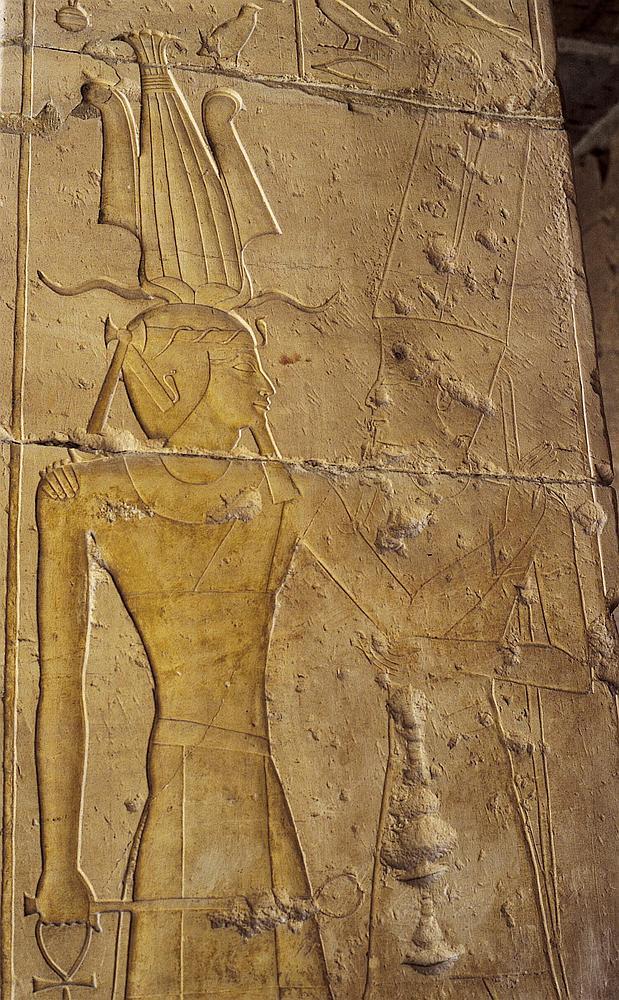 grandegyptianmuseum:  Queen Hatshepsut embraced by god Amun, relief from the Mortuary