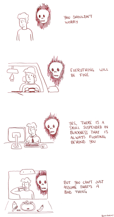 bogleech:buttpoems:a drawing about optimismI assumed the skull was actually saying all the dialog an