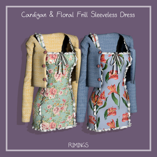 [RIMINGS] Cardigan &amp; Floral Frill Sleeveless Dress - DRESS- NEW MESH- ALL LODS- NORMAL MAP- 
