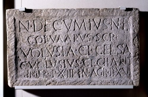 apuleiaprimilla: Inscribed stone plaque from the family tomb (columbarium) of N(umerius) Decumius Va