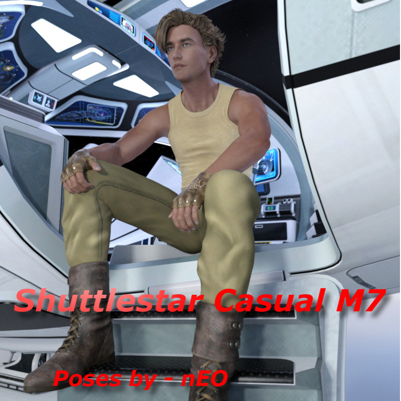 15  casual poses for M7(G3 male) in DAZ studio. Import Shuttlestar and your  M7.