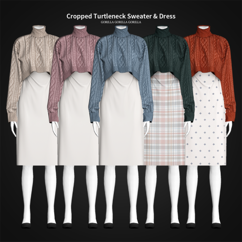 Cropped Turtleneck Sweater & DressFull BodyNew MeshAll LOD’sShadow MapNormal Map20 SwatchesHQ Co