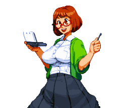 stevenm1988:  Had a go at spriting Nikki from Swapnote! Tried drawing her based on her official design (the more frumpy portrait), and drawing her based on Shigatake’s comic (with the turtleneck sweater and no pants). I’m categorising this under the